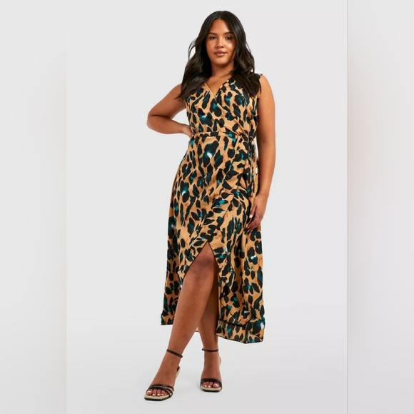 PLUS WRAP LEOPARD RUFFLE MIDI DRESS - Picture 2 of 2